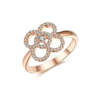 Real Diamond Clover Style Fancy Ring 14K Rose Gold
